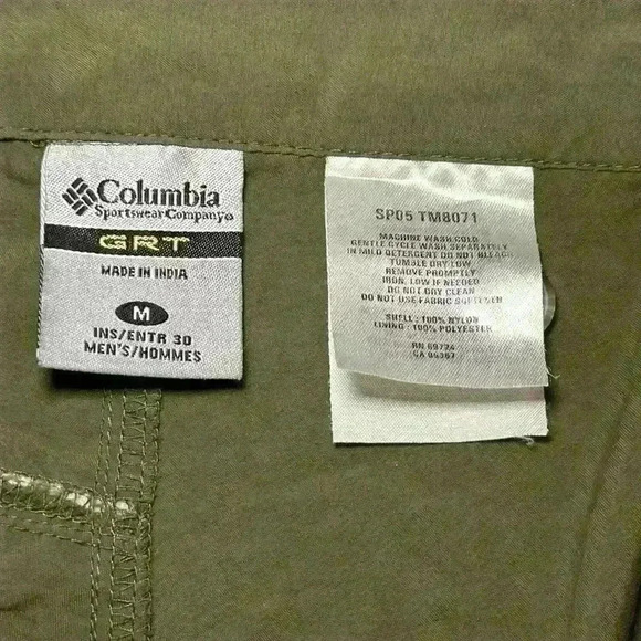 Columbia Nylon GRT Convertible Cargo Pants  Packable Windbreaker Green Mens Med - Picture 7 of 12